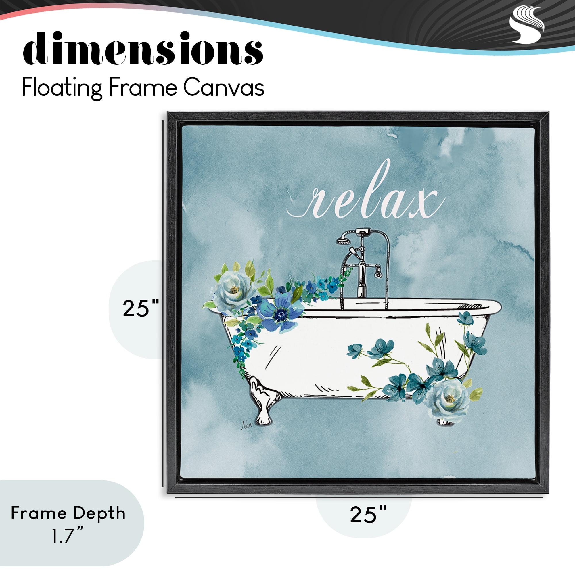 Stupell Industries Floral Bathroom Rules Relax Black Framed Floater Canvas Wall Art, design by Nan