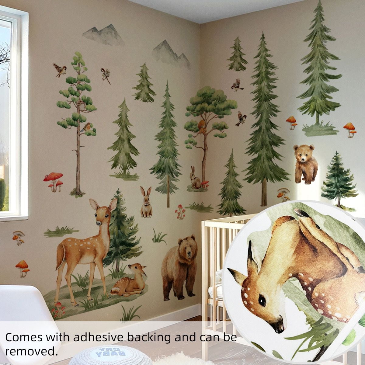 Mountain Tree owl Wall Decals bear Wall Stickers Large Pine Tree Forest Animal Fox Wall Stickers Deer Wall Stickers Removable Peel and Stick Wall Art Decals for Kids Room Classroom Nursery Bedroom Pl