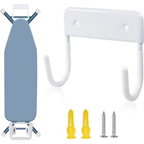 Colgador para tabla de planchar, soporte de pared para tabla de planchar, organizador para puerta de lavandería (blanco puro), colgador de hierro
