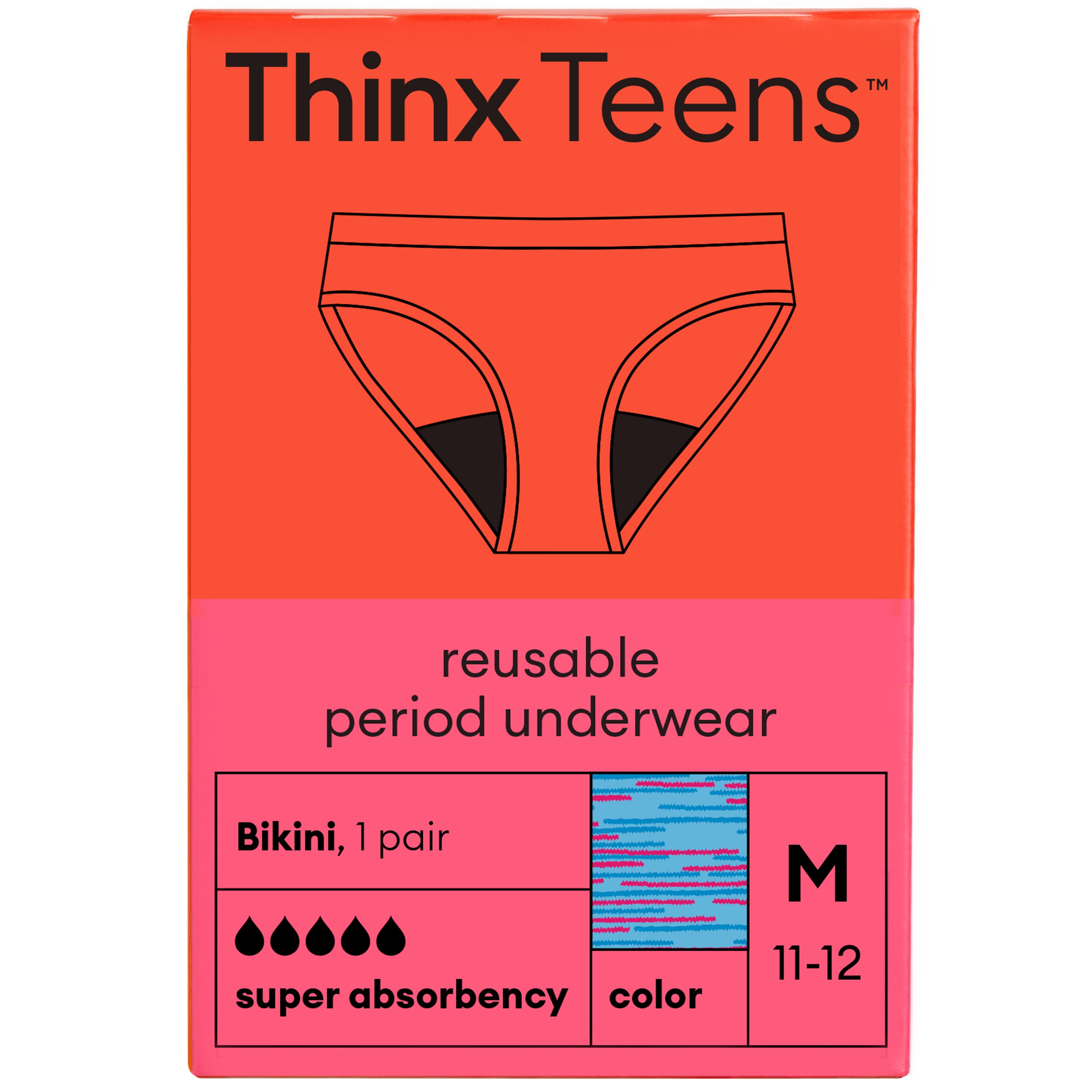 Thinx Teens Super Absorbency Cotton Bikini Period Underwear, Small, Hologram