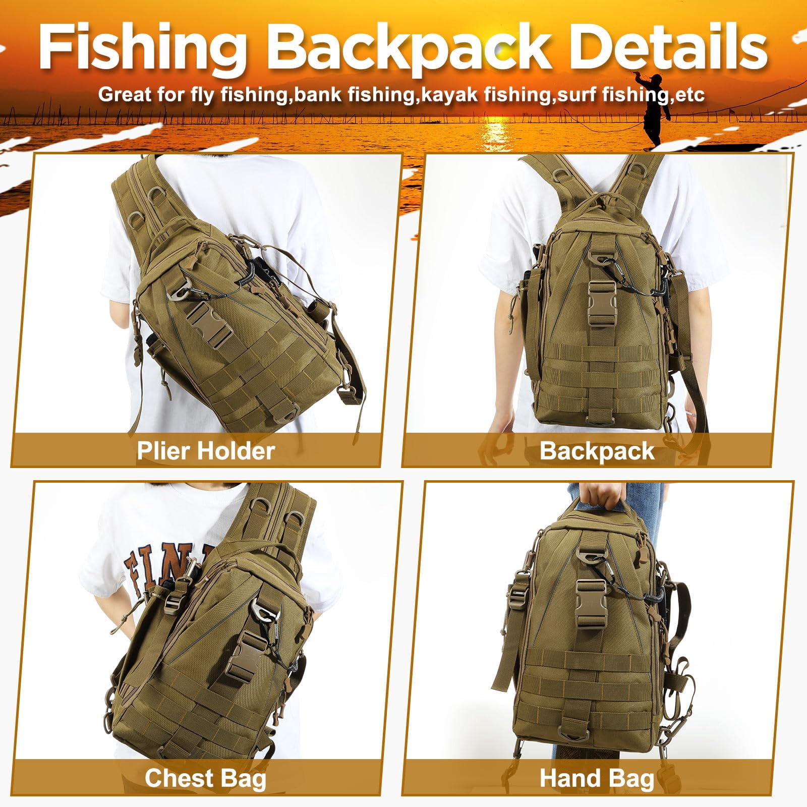 85 Fishing Backpack With Tackle Boxes  Sling Bag Rod Holder Fish Lures Kit And Pliers Set Easter Gift Basket For Men Women