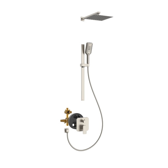 Resort 10-in Rain Showerhead Combo Shower System with Adjustable Handshower Slide Bar and Pressure Balanced Mixing Valve Brushed Nickel 1.8 GPM