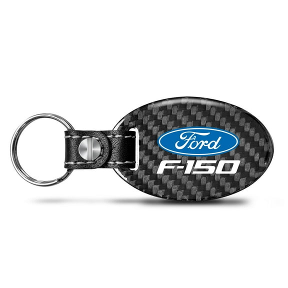 Ford F-150 Real Carbon Fiber Large Oval Shape with Black Leather Strap Key Chain