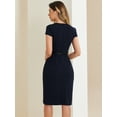 thumbnail image 4 of DARING DIVA Square Neck Cap Sleeve Belted Sheath Dress L Navy Blue, 4 of 6