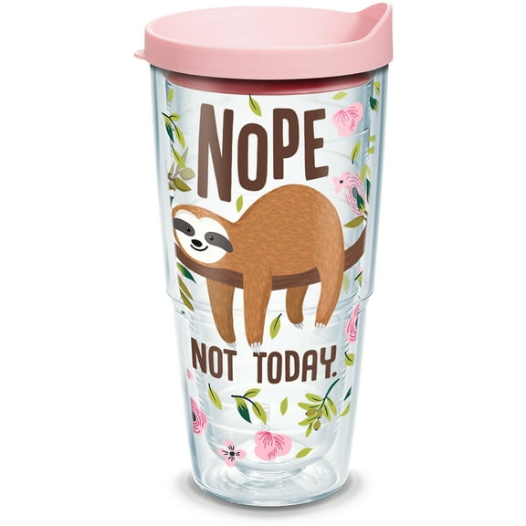 Tervis Sloth Nope Not Today Double Walled Insulated Tumbler Travel Cup Keeps Drinks Cold & Hot, 24oz, Classic