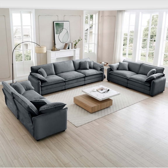 Grey Corduroy Living Room Sofa Set - 3 Pieces for a Retro & Comfortable Space