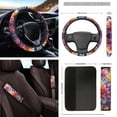 thumbnail image 4 of Yuyamidu Dalia Car Seat Cover Set for Women Colorful Flower Steering Wheel Cover Seat Belt Pads Handbrake Cover Set Car Window Shade Rearview Mirror Cover Cup Holder Wrist Key Chain 16 PCS, 4 of 7