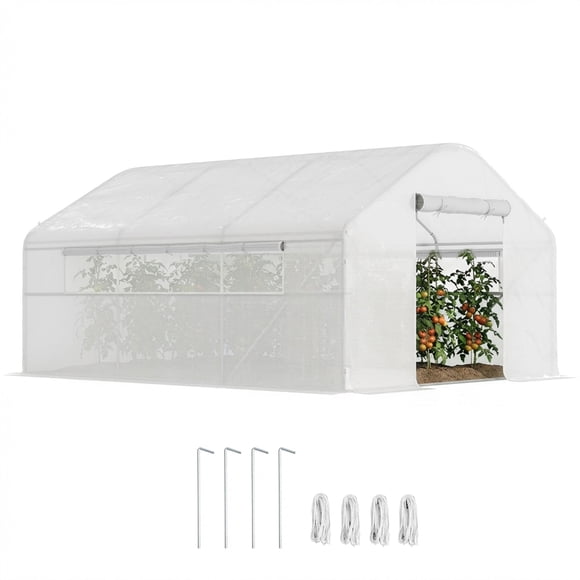 Outsunny Tunnel Greenhouse with Large Windows Garden Warm House, White