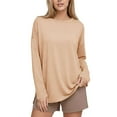 thumbnail image 6 of Women's Oversized Long Sleeve Workout Tshirts with Side Slit Fall Fashion Gym Casual Basic Tops Style Loose Tees for Daily Fitness | CSEONE,Beige L, 6 of 9