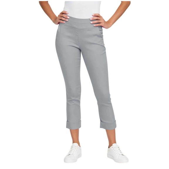 Nhthy Women's Solid Casual Ankle Length 9/10 Pants, Slim Straight Fit with Side Pockets, Lightweight Daily All Season Trousers Gray L