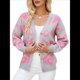 thumbnail image 1 of Cárdigan con Estampado de Leopardo para Mujer, Cuello en V, Larga, Bloque de Color, Suéter con Botones, Prenda Exterior Gris L, 1 of 10