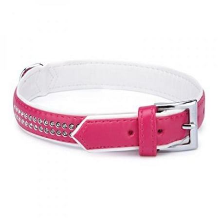 east side collection faux leather sparkle gemstone dog collar, 68-inch, raspberry