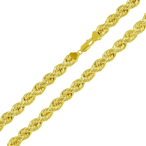 Gold Plated 925 Sterling Silver Hollow Rope Chains 6.5mm Made in Italy 26" Jewelry Female Unisex