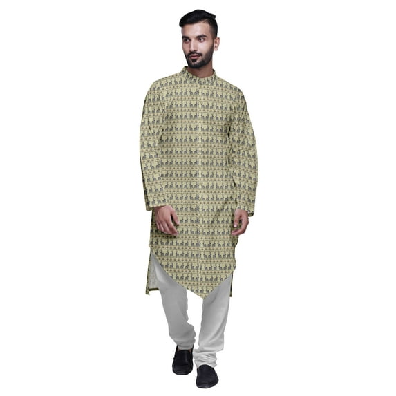 Atasi Mandarin Collar Printed Long Mens Kurta Pajama Set Boys Casual Wear