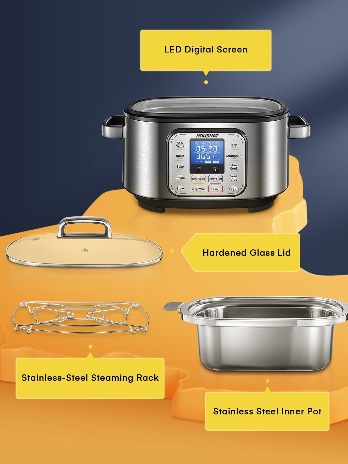 Fohere Oval Programmable Multifunctional 6 Qt Slow Cooker
