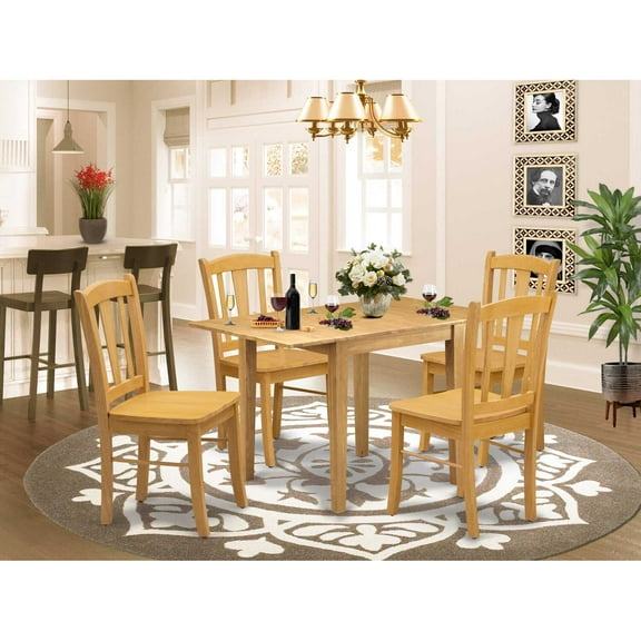 East West Furniture Dining Room Set Oak, NDDL5-OAK-W