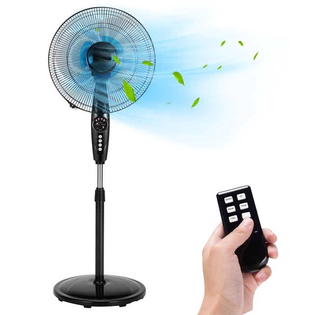 DORTALA Ventilador de pedestal con dos aspas, ventilador oscilante de 18 pulgadas con temporizador y altura ajustable, ventilador eléctrico de pie de 3 velocidades con control remoto para flujo de air