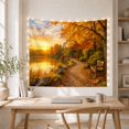 thumbnail image 5 of Autumn Lakeside Path Beside a Sunset Gazebo, Nostalgic Illustration for Nature Lovers, Seasonal Wall Art, Housewarming Gift, Tapestry Wall Hanging for Bedroom and Living Room, 5 of 7