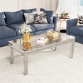 thumbnail image 2 of Wisfor Crush Diamond Rectangle Coffee Table – 120cm Long Modern Glass Top with Mirror Finish, Diamond Cut Inlaid Reflective Design, Glam Decor, Sparkling HD Silver Luxury Center Table for Living Room, 2 of 14