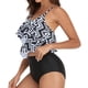 thumbnail image 2 of Traje de baño dividido para mujer, traje de baño de verano de poliéster con estampado de volantes de doble capa, 2 of 6