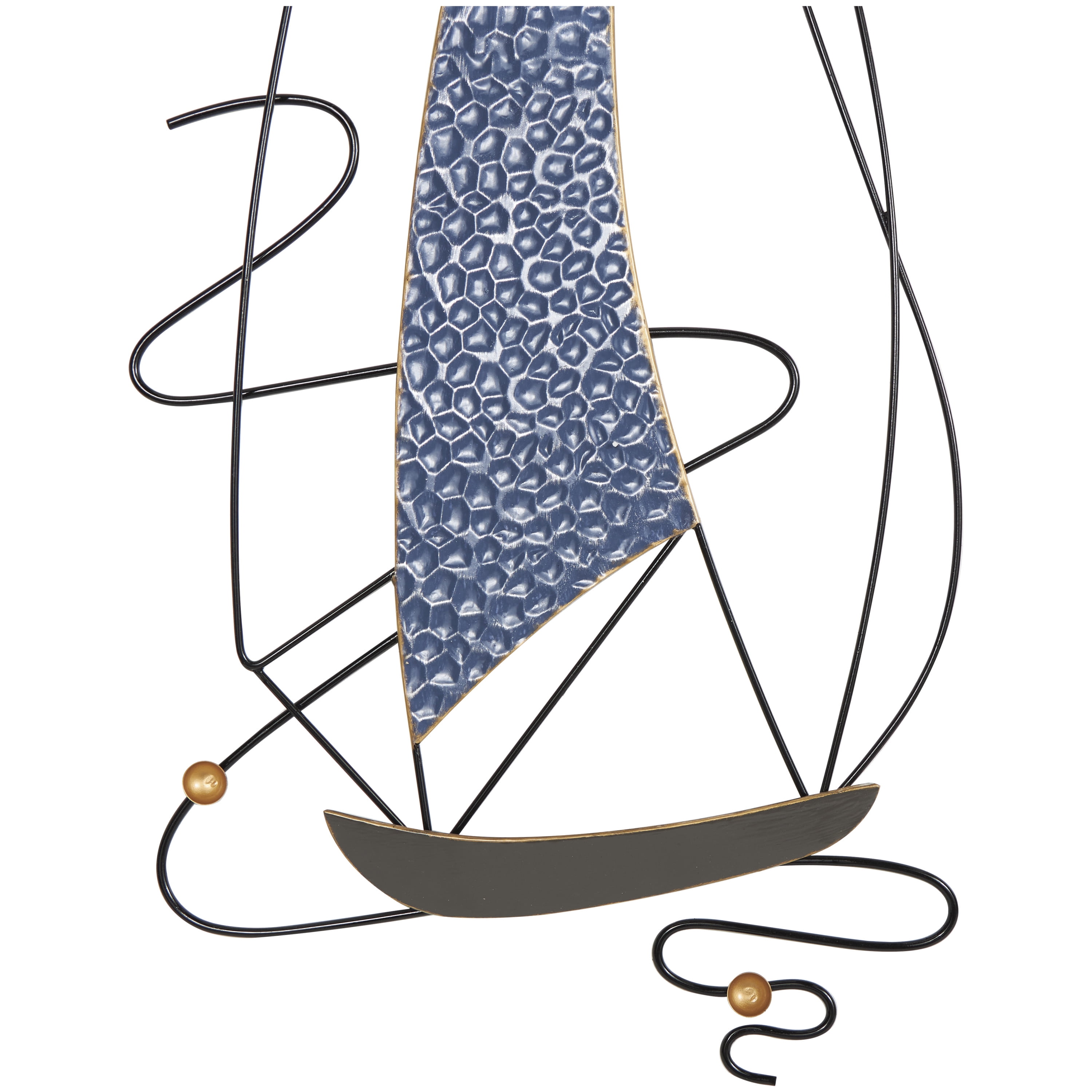 DecMode Blue Metal Sail Boat Wall Decor with Black Wire Outline and White Bird Accents