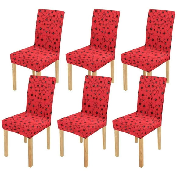 RYLABLUE Remembrance Day Poppy Stretch Chair Cover Protector Seat Slipcover for Dining Room Hotel Wedding Party Set of 6