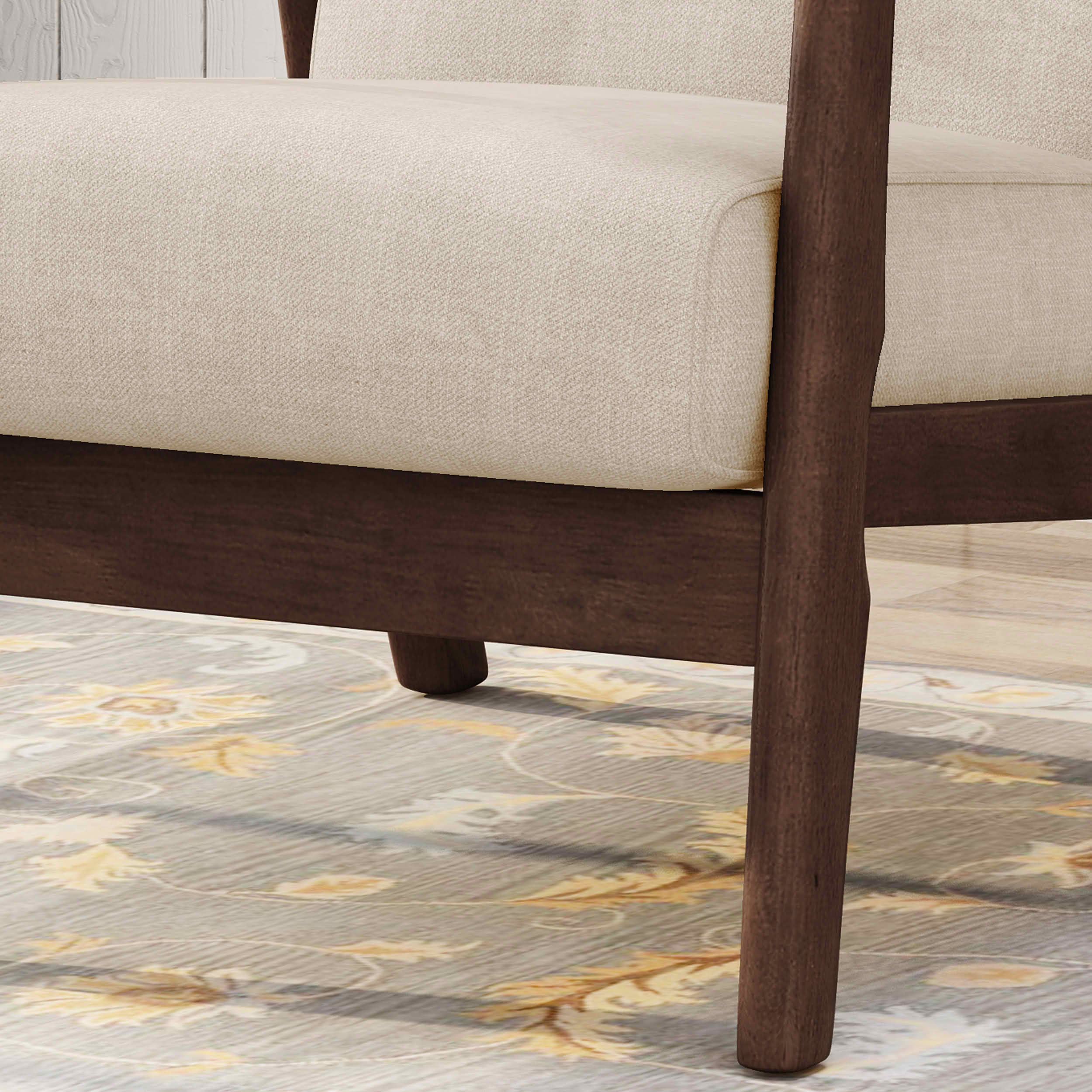 MAYEERTY Mid-Century Modern Tufted Accent Armchair, Beige Upholstery & Brown Frame, for Living Room & Bedroom, 1-Piece