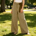thumbnail image 6 of Women's High Waisted Plaid Wide Leg Pants Casual Elastic Waist Trousers With Pockets, 6 of 6
