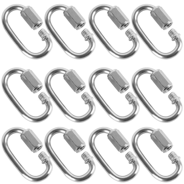 12 piezas de conector de cadena de acero inoxidable de 4 mm de enlace rápido, aspecto de bloqueo en forma de D resistente para mosquetón, carga máxima de 500 lb