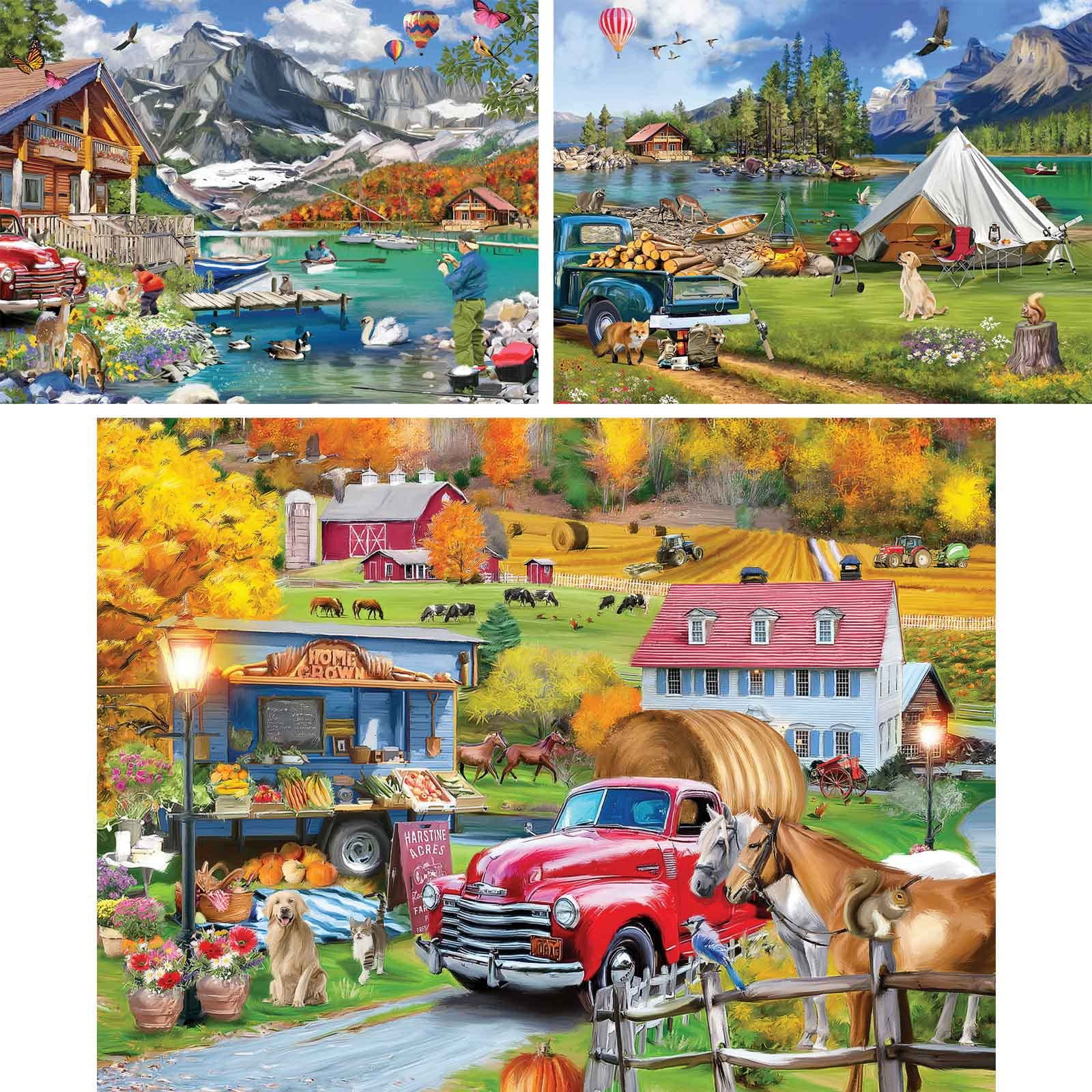 Bits and Pieces Value Set of Three 300 Piece Lake Farm Jigsaw Puzzles by Ali Innis 18" x 24"
