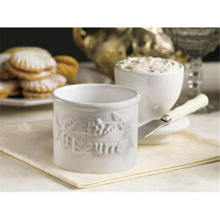 L Tremain BBWRFS Butter Bell Crock - White Raised Floral