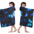 thumbnail image 4 of Black Blue Butterfly Pattern Hooded Bath Towel，50"x30" for Ages 3 To 12 Kids, Quick Dry Lightweight Soft Microfiber Hood Beach Towel Cover Up for Kids, 4 of 7
