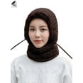 thumbnail image 4 of PULLIMORE Women Winter Beanie Scarf Hats Conjoined Cap Fleece Lining Ski Snow Hat (Coffee), 4 of 5