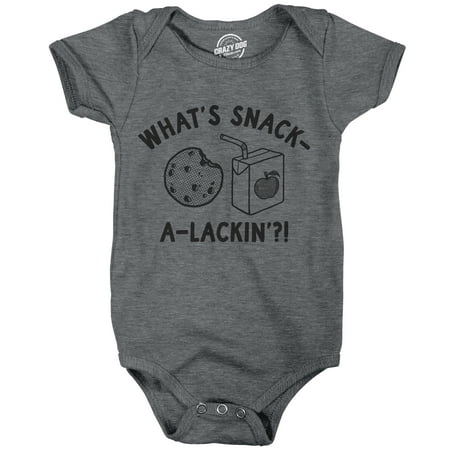 

Whats Snack A Lackin Baby Bodysuit Funny Snacktime Jumper For Infants (Dark Heather Grey - SNACK) - 18 Months