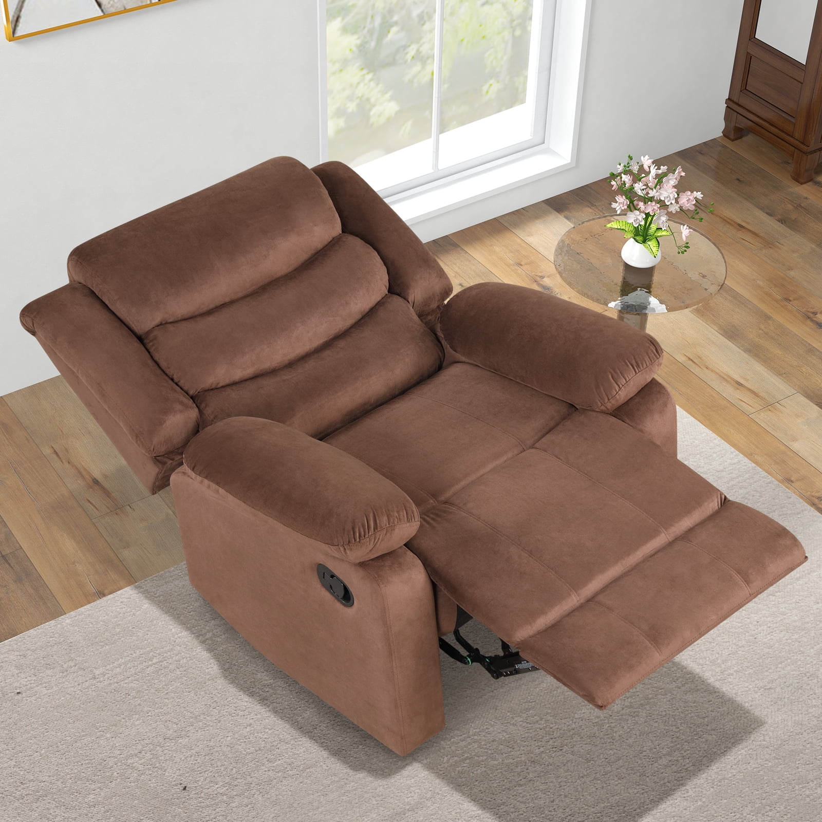 Bonzy Home Modern Comfort Reclining Chair Breathable Fabric Recliner Chairs, Brown