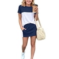 thumbnail image 2 of Zynoxe Girls Athletic Sets Outdoor Color Block Round Neck Short Sleeve and Elastic Waist Skirt Summer Outfits Soft Lightweight Sports Two Piece Sets Navy 0 Years, 2 of 9