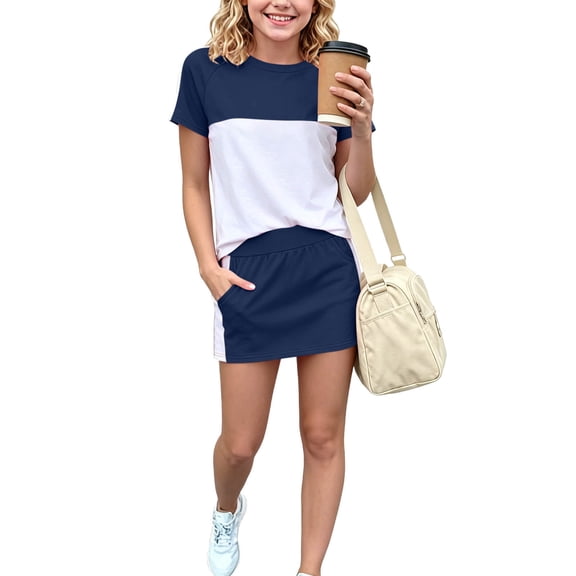 Cute Girls Outfits Color Block 2-Piece Outfit Short Sleeve Top and Skirt with Pockets Sizes 13 Years