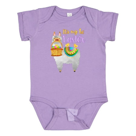 

Inktastic It s My 1st Easter Llama with Basket of Eggs Gift Baby Boy or Baby Girl Bodysuit