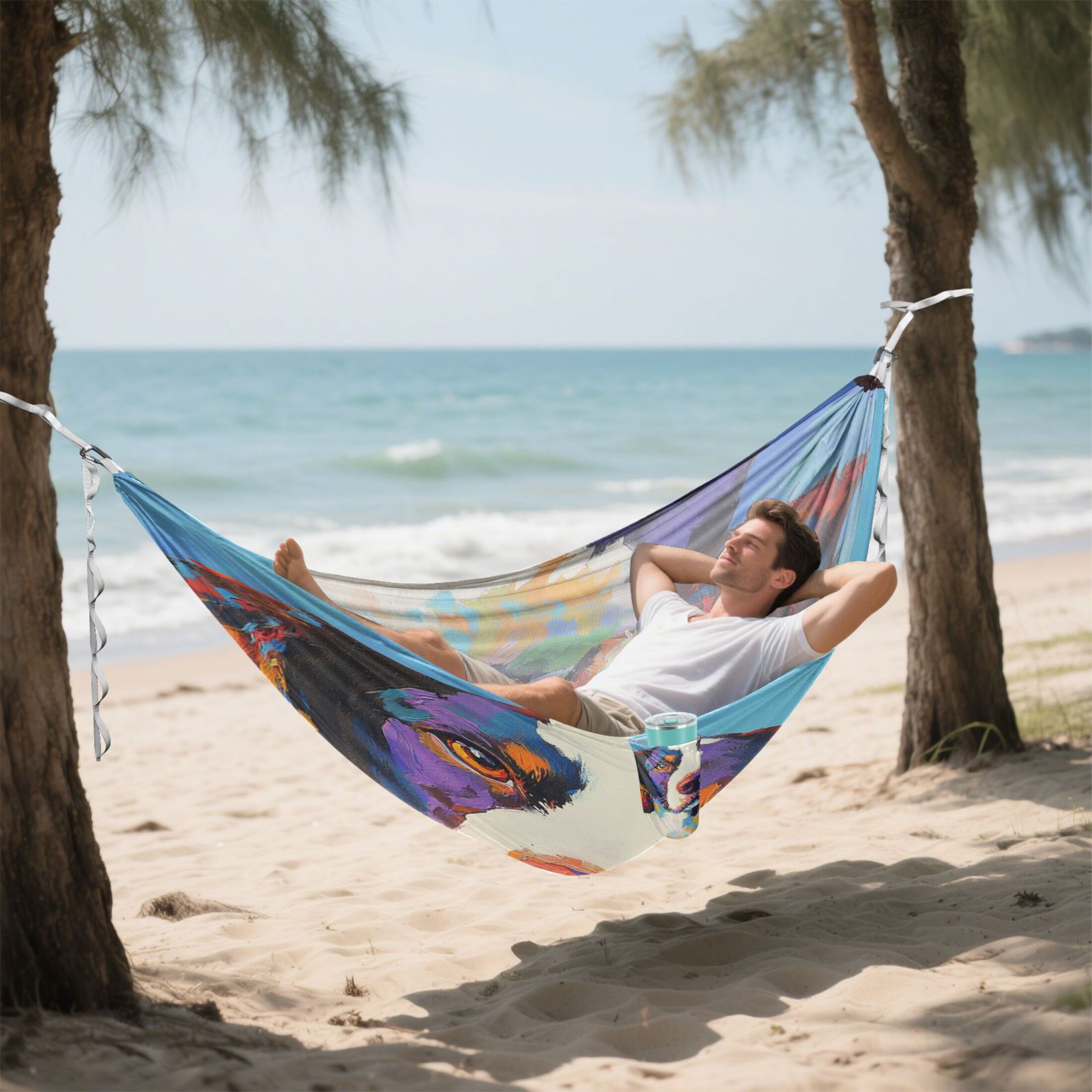 Hammock Camping Hammock Nylon Portable Hammock Travel Camping Hammock Color Oil Painting Dog