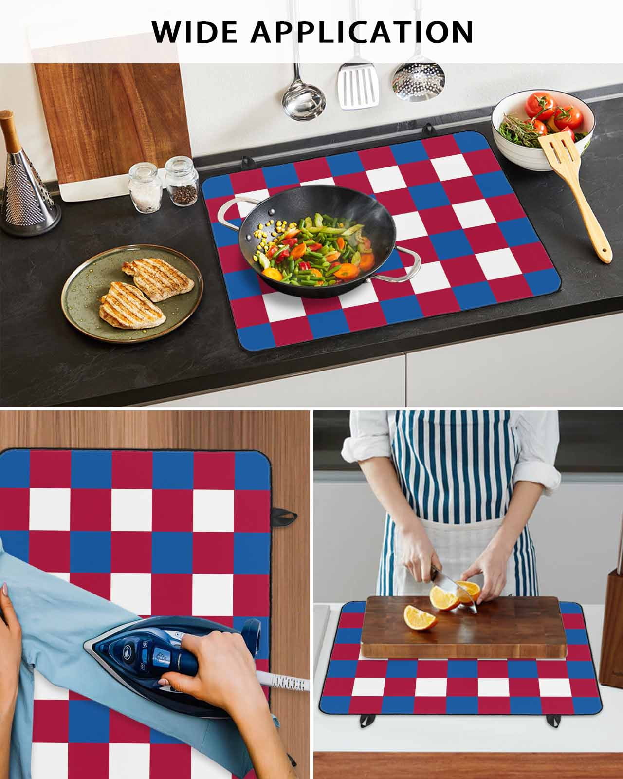 nqOlkjepod Large Induction Cooktop Protector Mat 24"x21", 4th of July Stove Top Covers for Electric Stove, Independence Day Red Blue White Plaid Checkered Stove Burner Cover Mats Stove Cover
