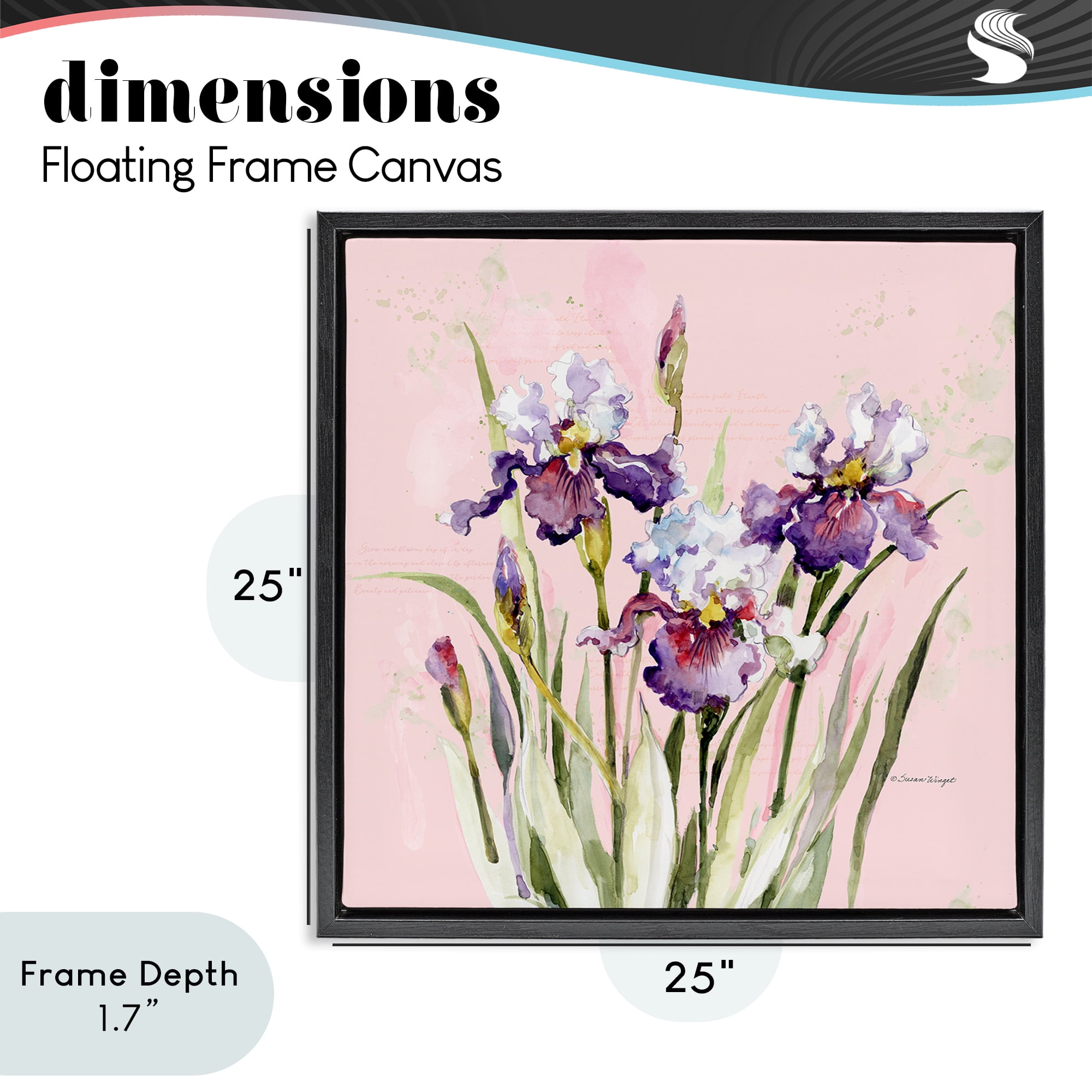 Stupell Industries Purple Irises on Pink Black Framed Floater Canvas Wall Art, design by Susan Winget