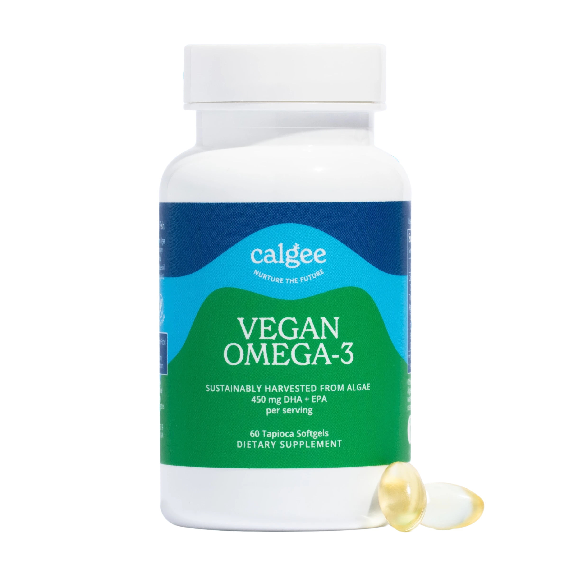 Calgee Sustainable Vegan Omega 3 450mg DHA & EPA Supplement – Premium Plant Based Algae Oil – Carrageenan Free Fish Oil Alternative - Supports Heart, Brain, Eye, Mood & Immune Health - 60 Small Pill