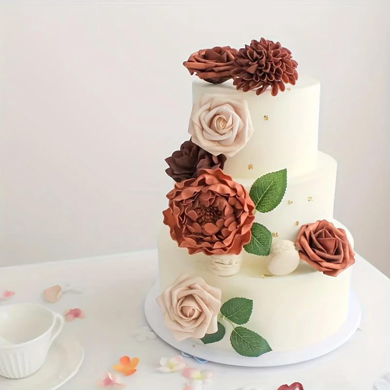 Passage 7 Flowers 16pcs Burnt Orange Rust Blooming Peonies Artificial Flowers with Stem, Artificial Peony Flowers for DIY Wedding Decorations Centerpieces Bouquets Boutonnieres (Burnt Orange)