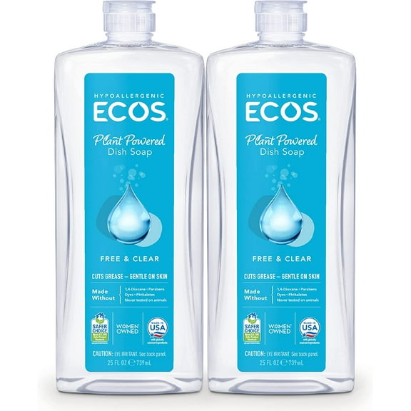 ECOS Hypoallergenic Liquid Dish Soap, Free & Clear, 25 Fluid Ounce (Pack of 2)