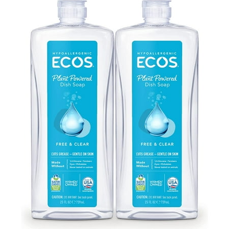 ECOS Hypoallergenic Liquid Dish Soap, Free & Clear, 25 Fluid Ounce (Pack of 2)
