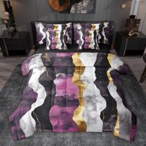jejeloiu Modern Graffiti Geometric 7pcs Bedding Comforter Set,Vintage Waves Lines Queen Bedding Sets For Adults Reversible