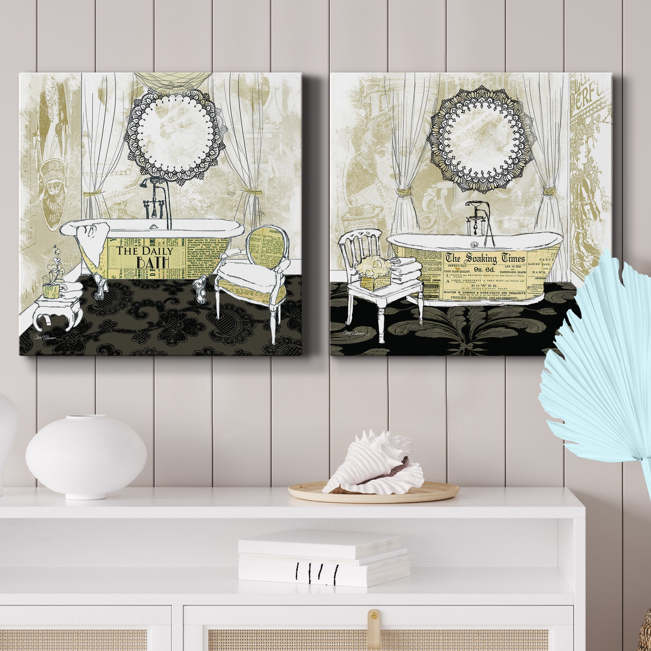 Daily Bath - Premium Gallery Wrapped Canvas - Ready to Hang Set of 2 - 32 x 32 Each