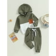thumbnail image 3 of Loicainy Toddler Baby Boys Hooded Outfits Sets 6 12 18 24 Months 2T 3T Long Sleeve Contrast Color Hoodie Tops and Drawstring Pants Clothing Set, 3 of 9