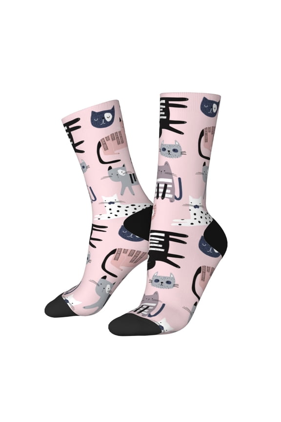 Cat Print Adult Socks for Men & Women,Calf Socks, Ankle Socks,Boots Socks,Breathable Casual Sock,Unisex Crew Socks