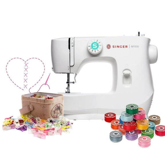 Singer M1500 Mechanical Sewing Machine with Sewing Clips, Bobbins and Sewing Thread